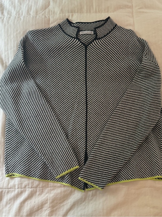 Zaket & Plover Sweaters - Zaket & Plover Neru Black and White Striped Women's Sweater with Lime Trim